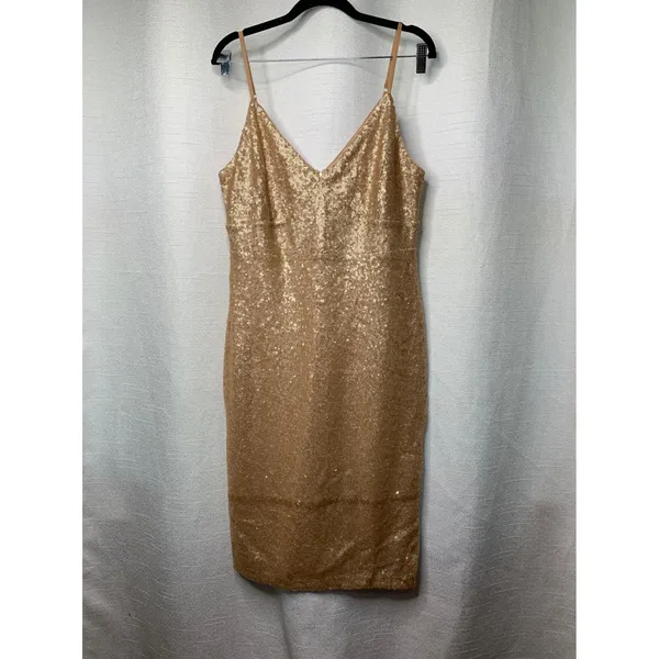 Lulu's gold sequin magical night party midi bodycon dress‎ large wedding guest - Image 3