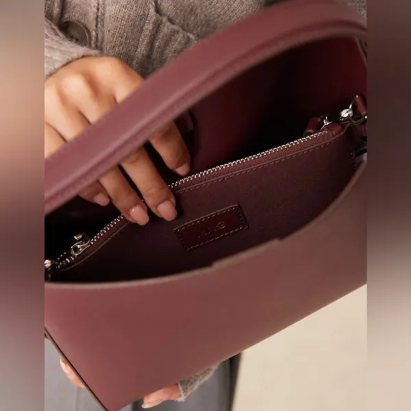 Mango MNG burgundy matte leather buckle side handbag purse - Image 4