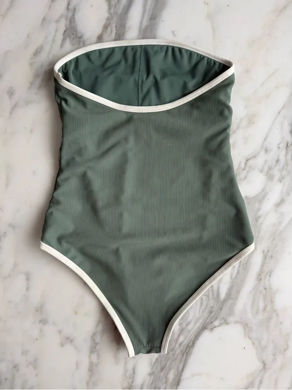 WILO The Label Sage Green Ribbed Strapless One-Piece Swimsuit • Sz S - Image 2