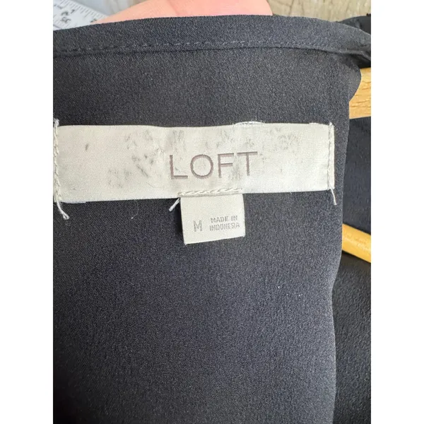 LOFT‎ Black Clip Dot Short Sleeve Shift Dress Womens Medium Lined - Image 3