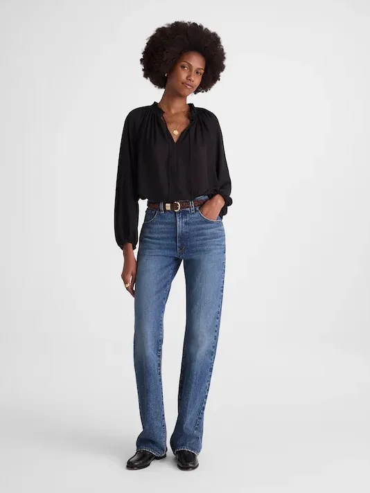 Madewell Long-Sleeve Tie-Neck Top black NY328 Size M NWT - Image 3