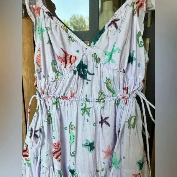 Hill House Lucia mini dress sea creatures lilac lavender coastal print ruffles - Image 7