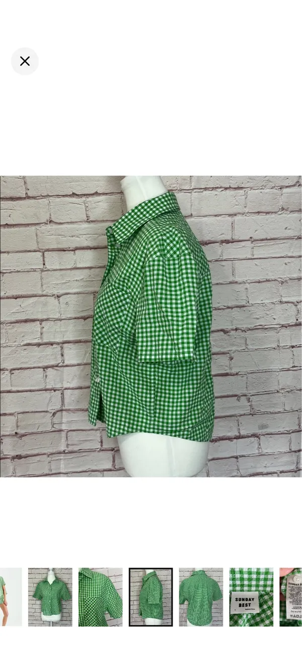 Sunday Best Aritzia Green Gingham Seersucker Button Up Top Size Small. Like New. Vibrant green/white. No stretch. Short sleeve. 20” bust 21” long - Image 5