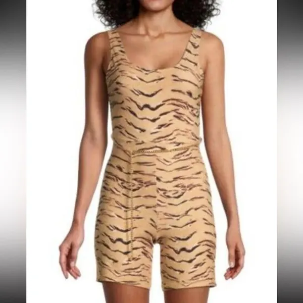 WeWoreWhat Womens Tiger‎ Print Scoop Neck Sleeveless Romper Brown Black - Image 13