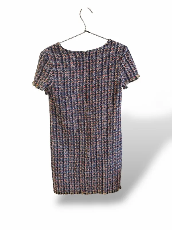 Ann Taylor Multi-Color‎ Tweed V-Neck Shift Dress with Fringe Trim - Image 3