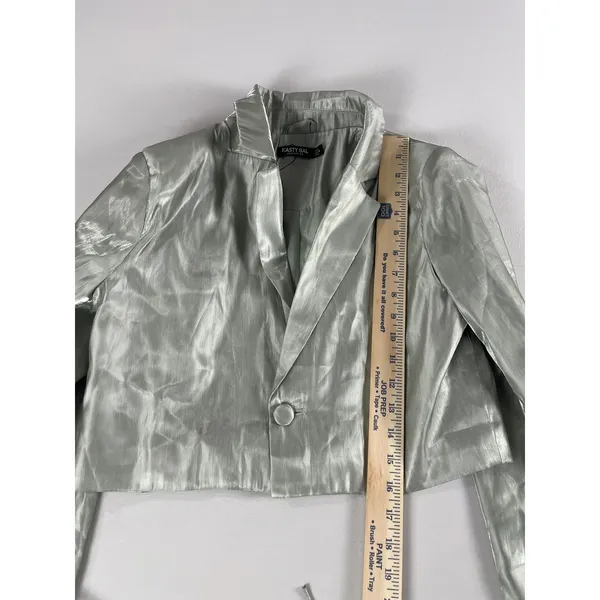 Nasty Gal Satin Cropped Blazer Size 4 Mint Shimmer New With Tag - Image 10