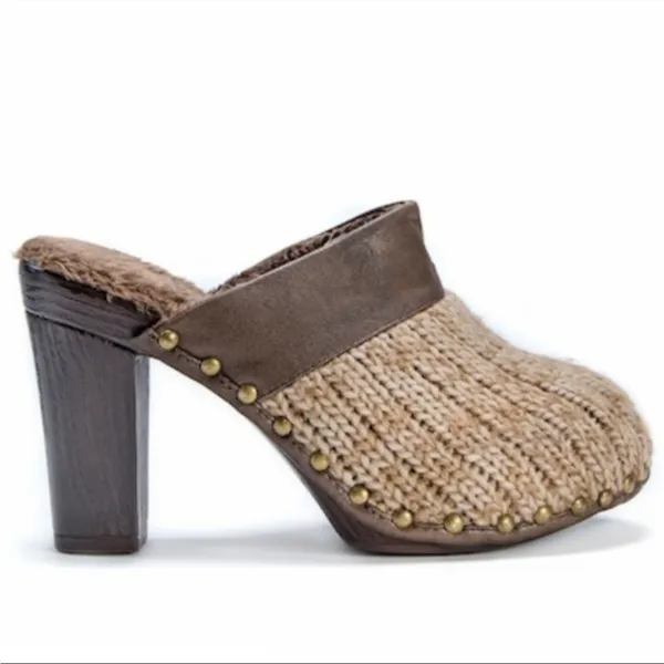Tan mule knit Mul Luks 3 inch block heel brown 6.5 - Image 2