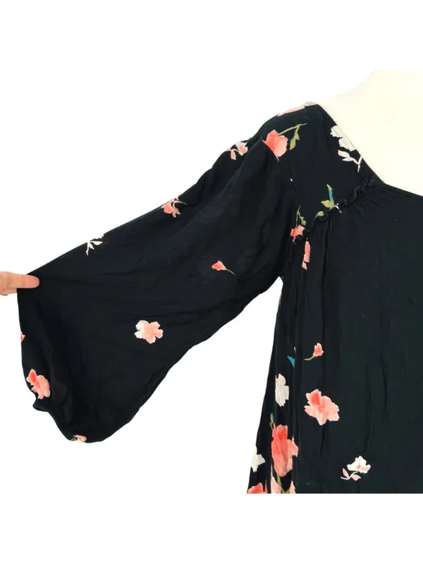 Billabong Beach Craze Floral Black Tunic Mini Dress Size Medium Boho Indie - Image 3