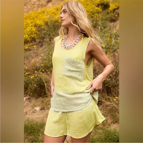 NWOT Free People Annabelle Set XS Lightweight 2Pcs Short Top Yellow Multi - Image 2