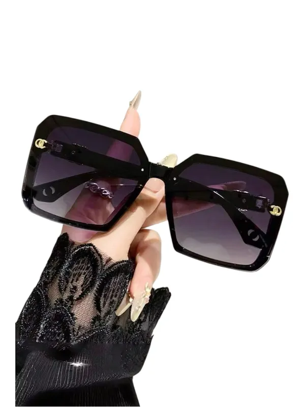 Fashion Square Sunglasses Womens Designer Style Purple Lens Gold Metal + Case - Image 2