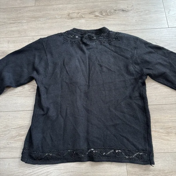 Jaclyn Smith Black Beaded Sequin Cardigan Wool Blend Knit Sweater Womens Medium - Image 5