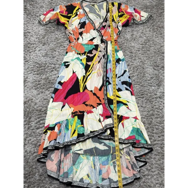 Flying Tomato Tropical Floral High Low Hem Midi Dress Plunge Neckline Size M - Image 13