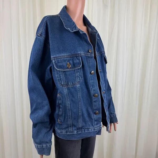 Women's Natural Identity Denim Jean Jacket Y2K Trucker Blue Sz XL 20 - Image 5