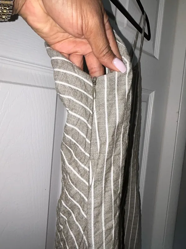 Zara Olive Green & White Striped Spaghetti Strap Midi Dress - Image 3