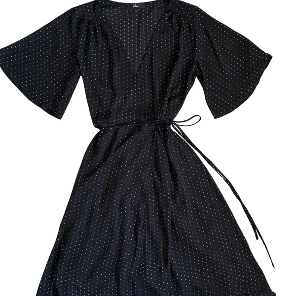Lulus Farah Black White Triangle Print High Low Wrap‎ Midi Dress S - Image 6