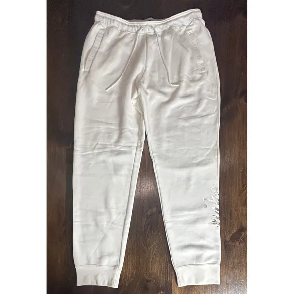 Nike Joggers Large White Metallic Gold Logo Fleece Sweatpants Athleisure Sporty - Image 2