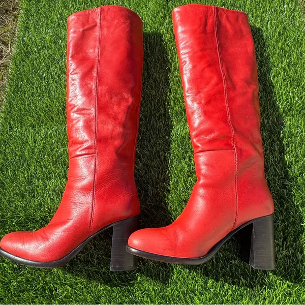 Free People Grayson Red Knee High Boots Leather EU 37 Block Heel - Image 11