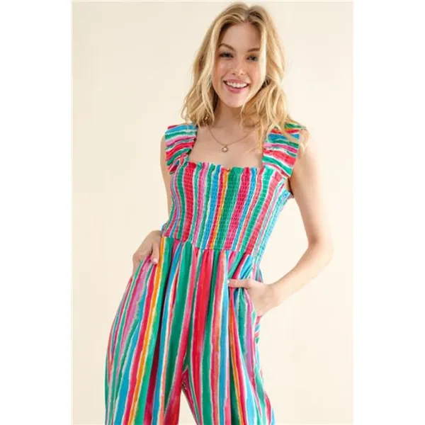 NWT‎ And The Why Full Size Striped Smocked Sleeveless Jumpsuit - Image 5