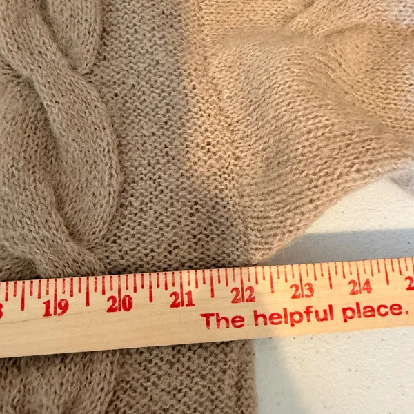 VTG Women Wool Mohair Cable Knit Turtleneck Sweater M Taupe Handknit Chunky - Image 4