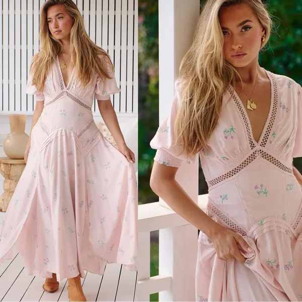 Free People Ethereal Dainty Still In Love Maxi Dress Floral Cottage 10 Medium - Image 3