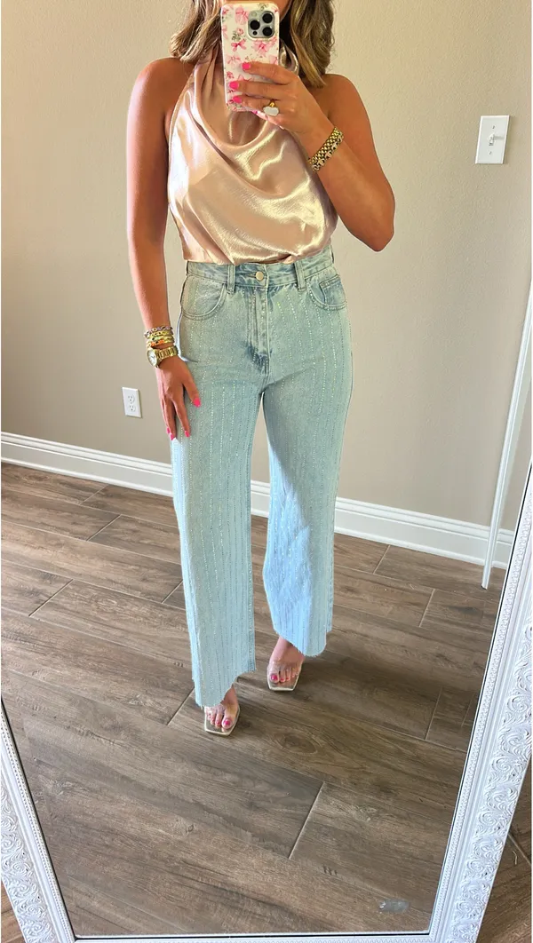 Rhinestone Denim Jeans Blue - Image 2