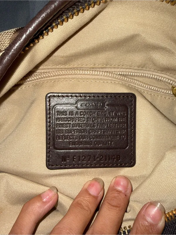 Coach Brown Signature Canvas Shoulder Bag with Dark Brown Leather Trim - Image 8