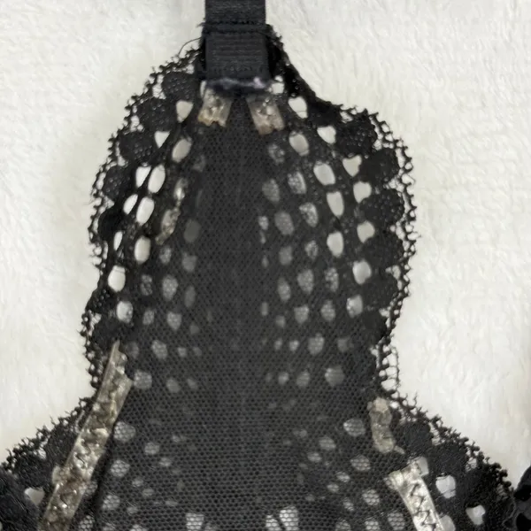 Victorias Secret Black‎ Floral Lace Front Close Racerback Bralette Large READ - Image 3