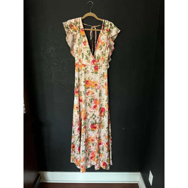 HUTCH Ella Pink Floral V-Neck Ruffle Maxi Dress Size 0 - Image 2