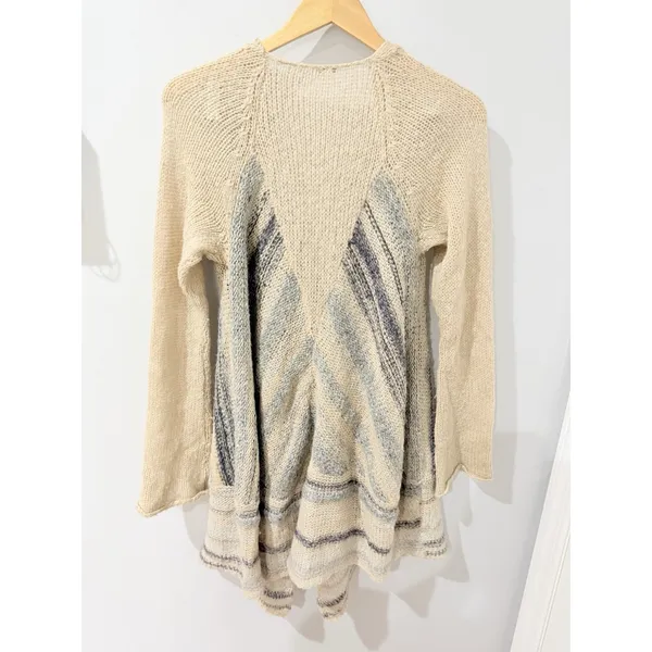 Free People Sz M Cardigan Toggle Closure Will Blend Tan Blue Metallic Waterfall‎ - Image 4