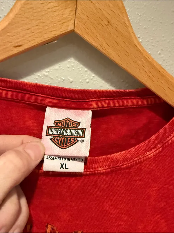 Harley Davidson Womens Red Acid Wash Graphic T Shirt XL - Image 5
