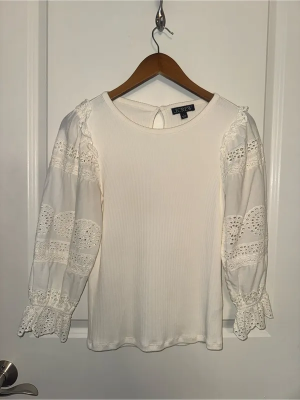 J.Crew Women's Ruffle-Trim Eyelet Top - Image 3