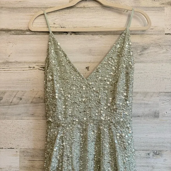 NWT ASOS Embellished Cami Midi Dress in Sage Green Sz4 A-line Fit & Flare Sequin - Image 6