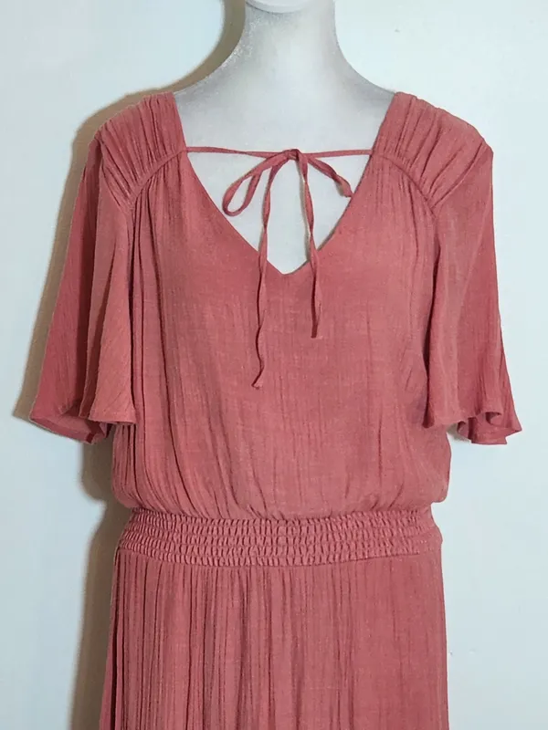 Luxology Dusty Pink Tiered Maxi Dress Size Large Wedding Guest Dress - Image 3