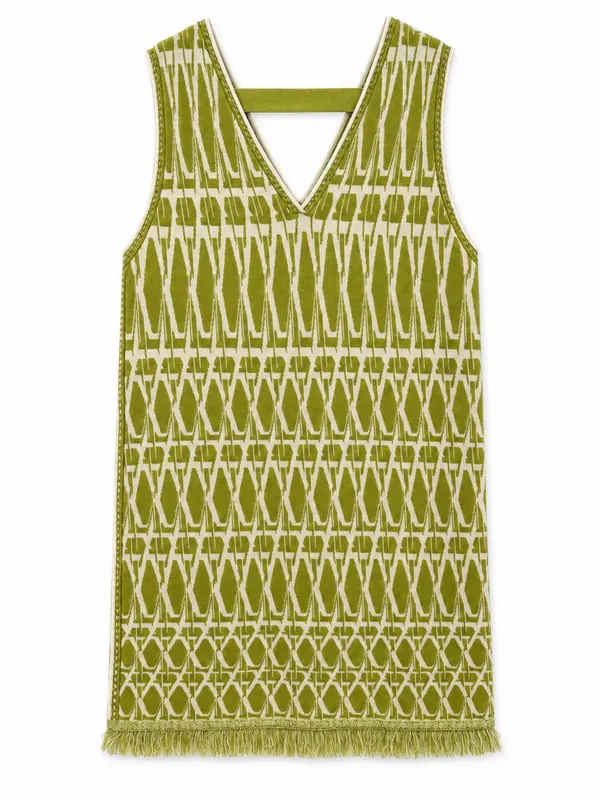 Diane von Furstenberg Reilly Dress Womens S Chartreuse Fringe Geometric - Image 5