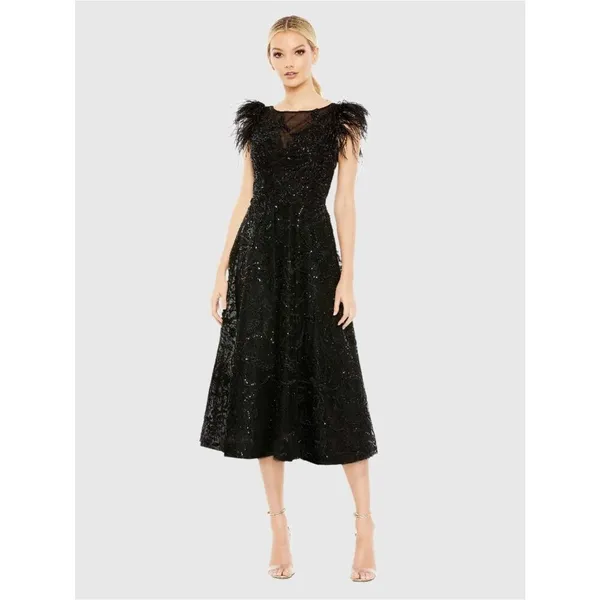 NW0T MAC DUGGAL 20400 Black Feather Shoulder Embellished Dress Size 8 - Image 3