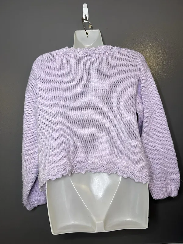 Vintage The Weathervane Cardigan Sweater Womens Medium Purple Crochet Knit - Image 8