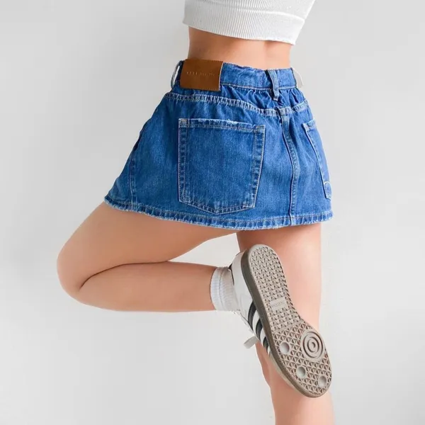 Free People We The Free Denim Micro Mini Skort in Black Wash Sz 27 New With Tags - Image 8