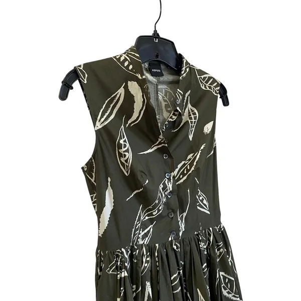 Aspesi Green Leaf Print Midi Dress A Line‎ Italian Designer Chic Size 40 - Image 2