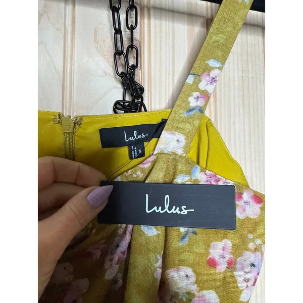 NWT Lulus Sunny Posture Chartreuse Floral Sleeveless Midi Dress Resort Size S - Image 6
