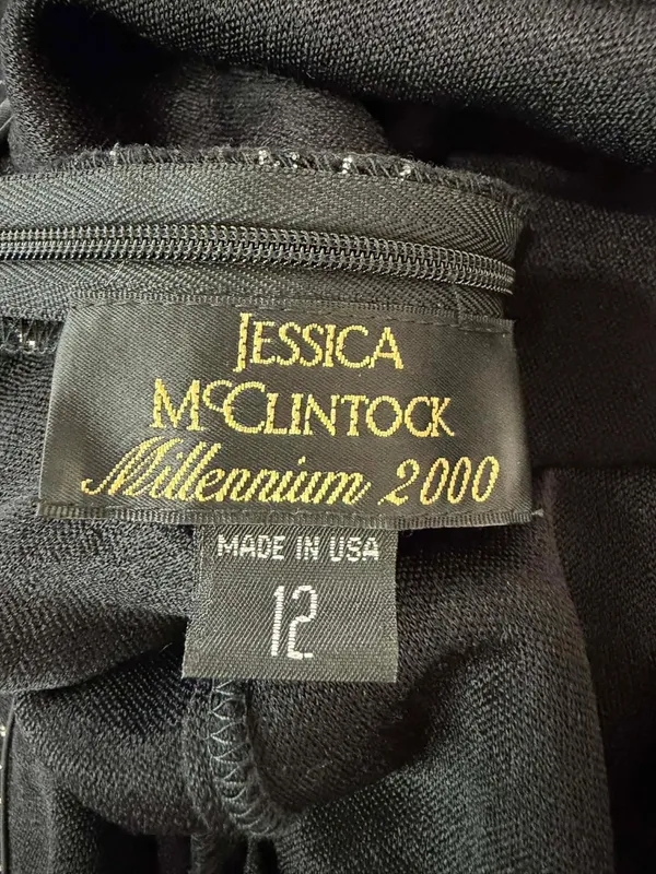 Vintage Jessica McClintock Millennium Black Silver Glitter Backless Fishtail Gow - Image 4