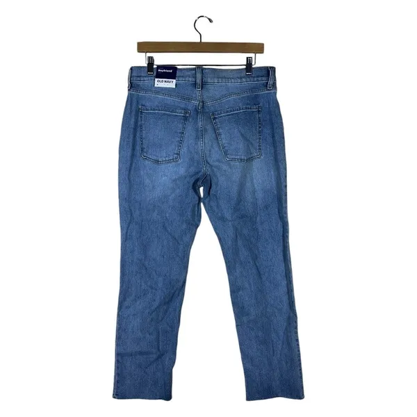 NWT Old‎ Navy Mid-Rise Boyfriend Distressed Jeans Blue Casual Raw Hem Size 8 - Image 5