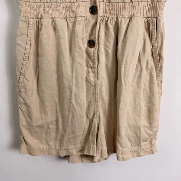 Faherty Arlie Day‎ Tan Linen Blend Button Front Short Sleeve Romper Size Small - Image 8
