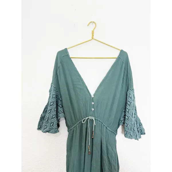 Free People Angela Jumpsuit Dried Pine Crochet Jumper Large Flowy Bohemian - Image 5