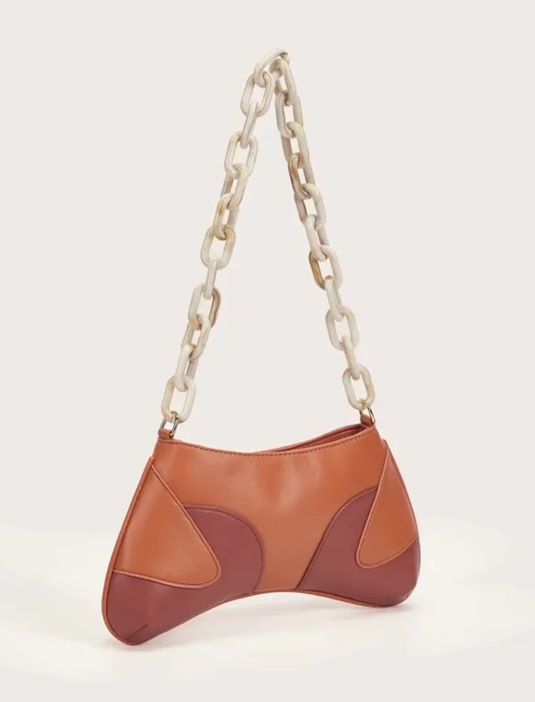 SheIn NWT Two Tone Vegan Leather Baguette Bag W Awesom Chain Handle - Image 3