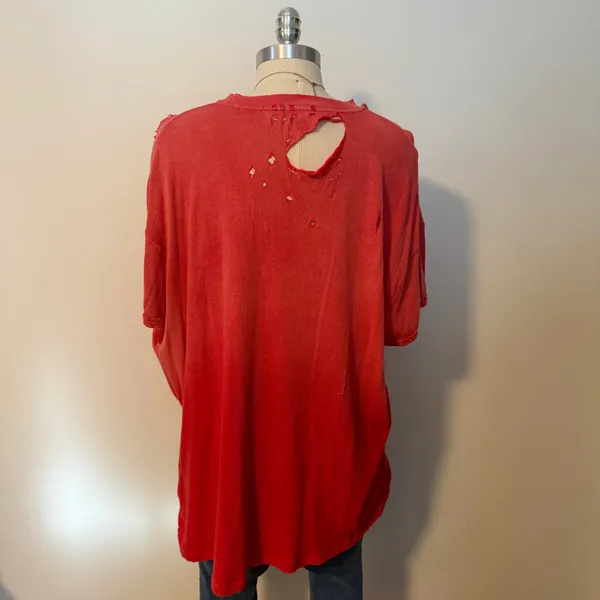 Free People Red Distressed Tshirt  - Image 3