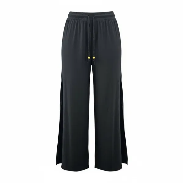 Black Wide Split Flowy Straight Beach Vacation Lounge 90s Pullon Boho Pants XS‎ - Image 6