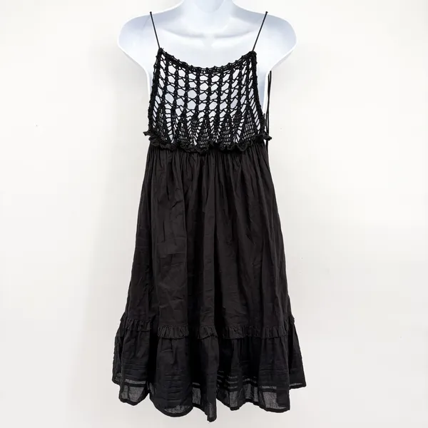 Cleobella Womens Gia Black Crochet Organic Cotton Boho Beachy Mini Dress Size S - Image 9