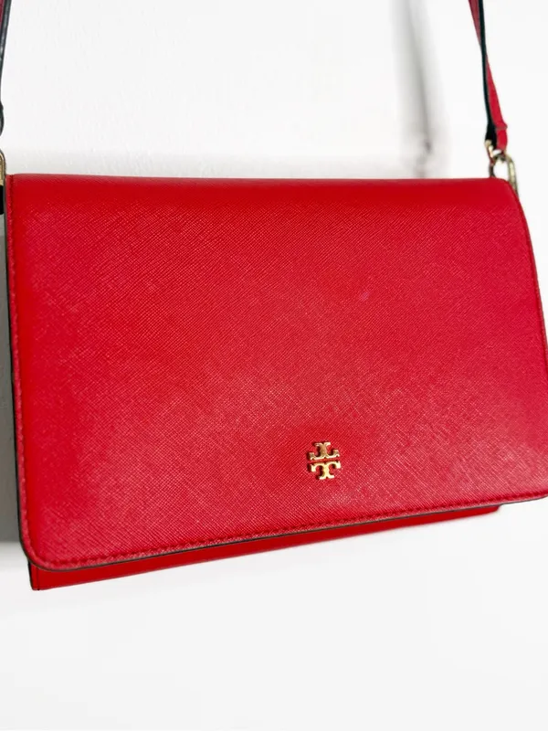 Tory Burch Emerson Combo Crossbody Red Leather Gold Logo Handbag - Image 14