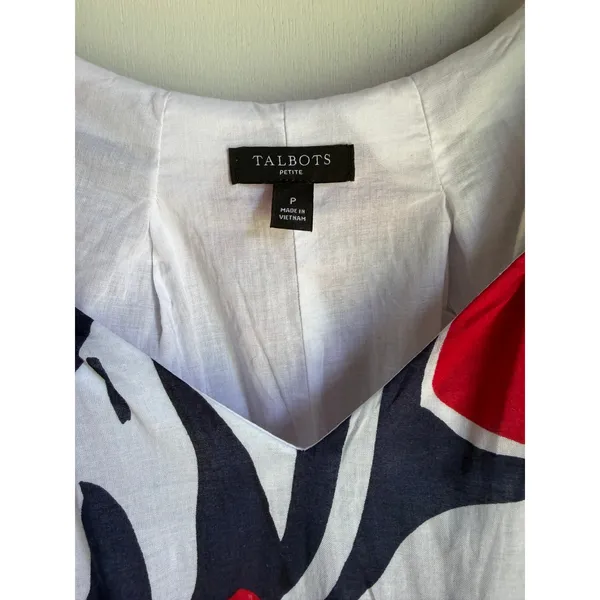 Talbots Petite Cotton Tropical Midi Dress Navy Red White Size Petite Small - Image 8