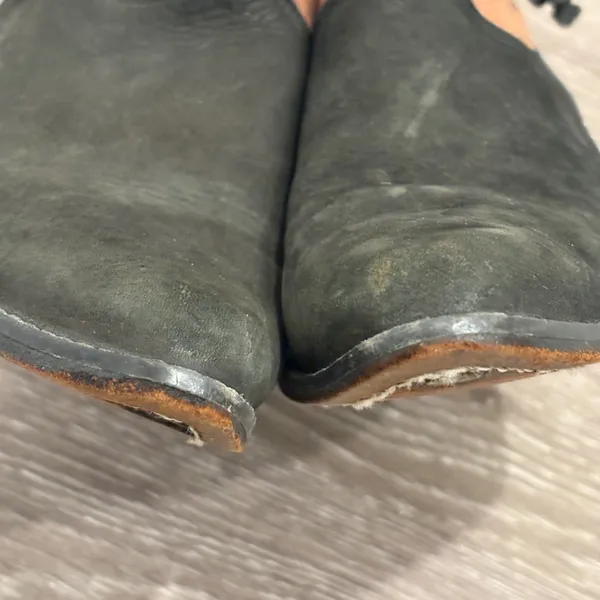 Vintage Colorblock Leather Western Boots Black Tan Concho Made in Brazil 6.5 - Image 4